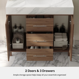 100 cm Walnut Freestanding Bathroom Vanity Sintered Stone Top & Silver Handles - thumbnail 6