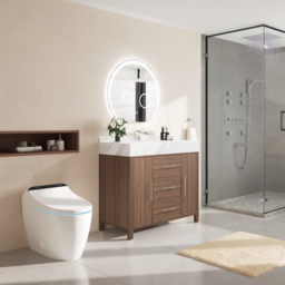 100 cm Walnut Freestanding Bathroom Vanity Sintered Stone Top & Silver Handles - thumbnail 3