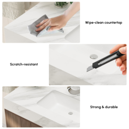100 cm Walnut Freestanding Bathroom Vanity Sintered Stone Top & Silver Handles - thumbnail 5