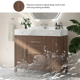 100 cm Walnut Freestanding Bathroom Vanity Sintered Stone Top & Silver Handles - thumbnail 7