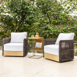 Costra Garden Aluminium & Rope Weave Swivel Lounge Chair in Black, Set of 4 - thumbnail 2