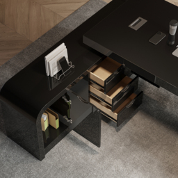Chicent L-shaped Modern Executive Desk with Ample Storage Left Hand in Black Office Furniture (1800mm) - thumbnail 7