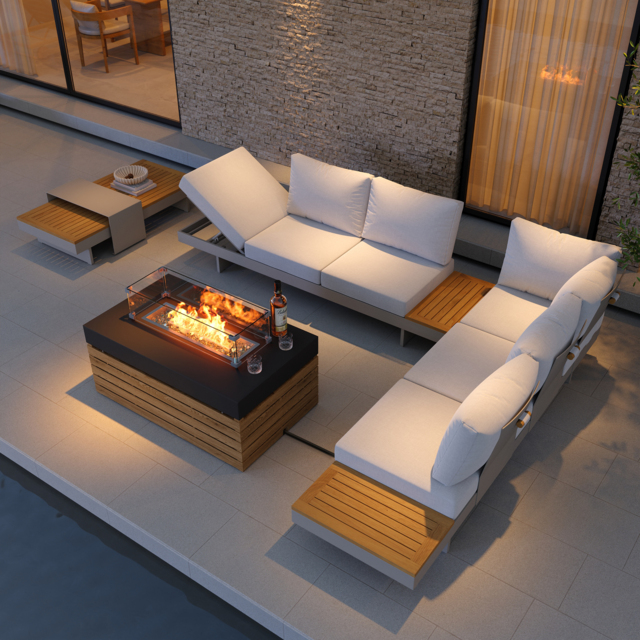 5 PCS L Shaped Outdoor Sectional Sofa Set with Smokeless Propane Fire Pit Table Yard & Patio Furniture for 6 Person Cushion & Pillow Included - image 1