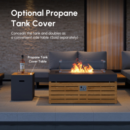 5 PCS L Shaped Outdoor Sectional Sofa Set with Smokeless Propane Fire Pit Table Yard & Patio Furniture for 6 Person Cushion & Pillow Included - thumbnail 4