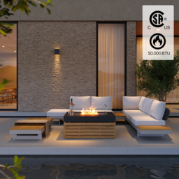 5 PCS L Shaped Outdoor Sectional Sofa Set with Smokeless Propane Fire Pit Table Yard & Patio Furniture for 6 Person Cushion & Pillow Included - thumbnail 2