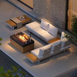 5 PCS L Shaped Outdoor Sectional Sofa Set with Smokeless Propane Fire Pit Table Yard & Patio Furniture for 6 Person Cushion & Pillow Included - thumbnail 3