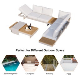 5 PCS L Shaped Outdoor Sectional Sofa Set with Smokeless Propane Fire Pit Table Yard & Patio Furniture for 6 Person Cushion & Pillow Included - thumbnail 9