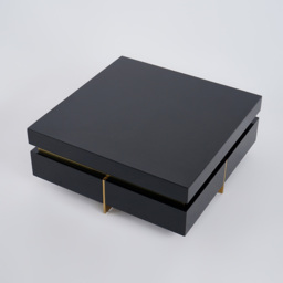 Black Modern Square Coffee Table with Drawers Tempered Glass Top & Metal Legs - thumbnail 9