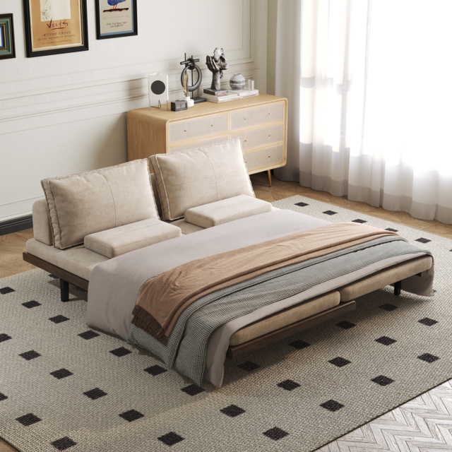 Single 200 cm Cotton & Linen Futon Daybed Convertible Sofa Bed - image 1