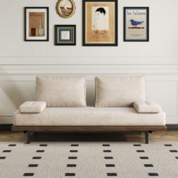 Single 200 cm Cotton & Linen Futon Daybed Convertible Sofa Bed - thumbnail 2