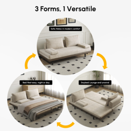 Single 200 cm Cotton & Linen Futon Daybed Convertible Sofa Bed - thumbnail 4
