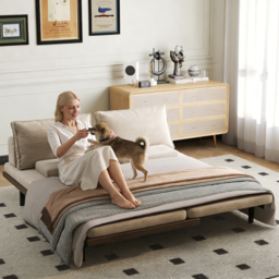 Single 200 cm Cotton & Linen Futon Daybed Convertible Sofa Bed - thumbnail 5