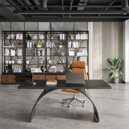 Industrial 1800 mm Rectangular Black Wood Desk with Metal Base - thumbnail 2