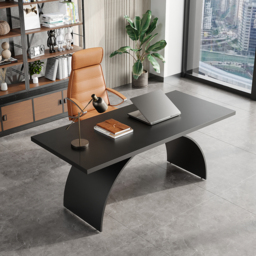 Industrial 1800 mm Rectangular Black Wood Desk with Metal Base - thumbnail 3