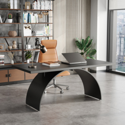 Industrial 1800 mm Rectangular Black Wood Desk with Metal Base