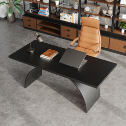 Industrial 1800 mm Rectangular Black Wood Desk with Metal Base - thumbnail 4