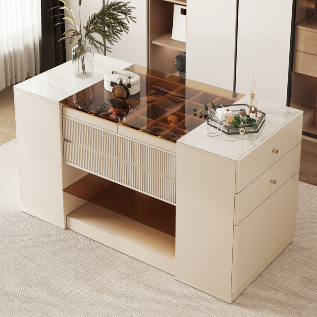 Glass 150 cm Top Dresser Walk-in Wardrobe Island with Jewellery Storage - image 1