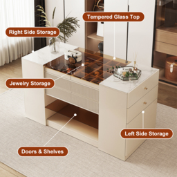 Glass 150 cm Top Dresser Walk-in Wardrobe Island with Jewellery Storage - thumbnail 2