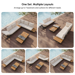 4-Piece Modular Outdoor Sofa Set for 6 with Teak Table & Beige Cushions, Includes Protective Covers - thumbnail 7