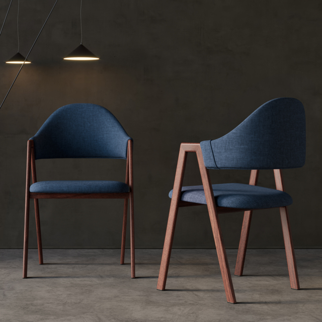 Blue Linen Upholstered Dining Chair Curved Back Chair 8-Pieces - image 1