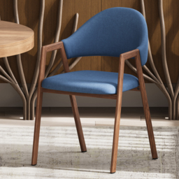 Blue Linen Upholstered Dining Chair Curved Back Chair 8-Pieces - thumbnail 2