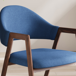 Blue Linen Upholstered Dining Chair Curved Back Chair 8-Pieces - thumbnail 5