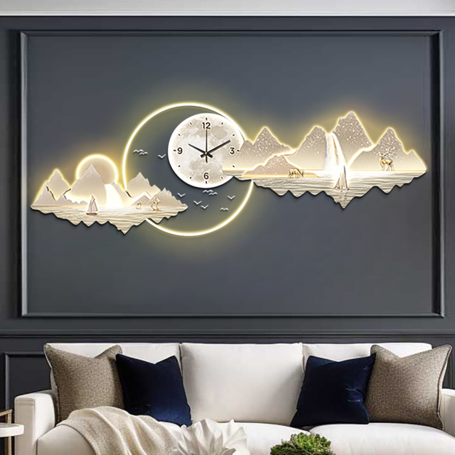 1000mm Silent Wall Clock Modern Landscape Hanging Painting Decorative Wall Art - image 1