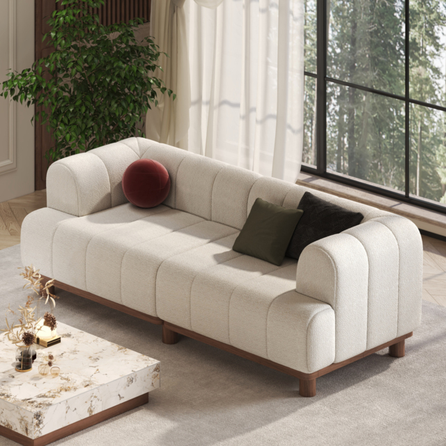 202 cm Boucle Sofa Modern 2 Seater White Couch with Cushion