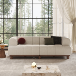 202 cm Boucle Sofa Modern 2 Seater White Couch with Cushion - thumbnail 2