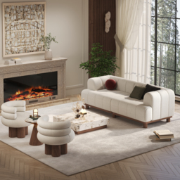 202 cm Boucle Sofa Modern 2 Seater White Couch with Cushion - thumbnail 5