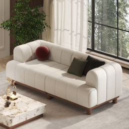202 cm Boucle Sofa Modern 2 Seater White Couch with Cushion - thumbnail 1
