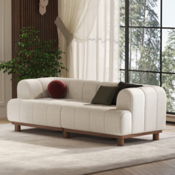 202 cm Boucle Sofa Modern 2 Seater White Couch with Cushion - thumbnail 3