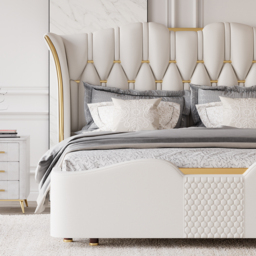 King Size Upholstered Bed Frame with Tufted Wingback Headboard - thumbnail 5
