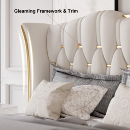 King Size Upholstered Bed Frame with Tufted Wingback Headboard - thumbnail 7