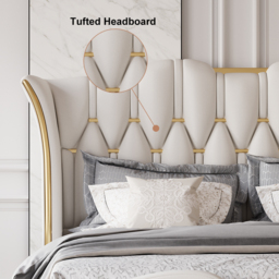 King Size Upholstered Bed Frame with Tufted Wingback Headboard - thumbnail 6