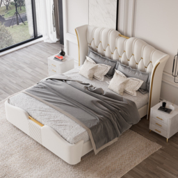 King Size Upholstered Bed Frame with Tufted Wingback Headboard - thumbnail 2