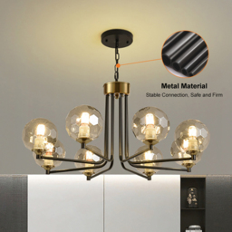8-Light Sputnik Chandelier in Black & Gold Globe Glass Shade Included - thumbnail 5