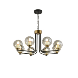 8-Light Sputnik Chandelier in Black & Gold Globe Glass Shade Included - thumbnail 4