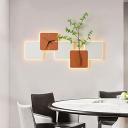 Modern LED Wall Clock with Faux Greenery – White & Orange, 1000mm x 450mm - thumbnail 8