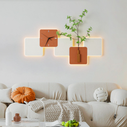 Modern LED Wall Clock with Faux Greenery – White & Orange, 1000mm x 450mm - thumbnail 7