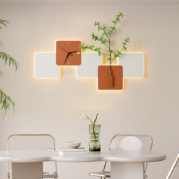 Modern LED Wall Clock with Faux Greenery – White & Orange, 1000mm x 450mm - thumbnail 5