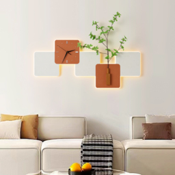 Modern LED Wall Clock with Faux Greenery – White & Orange, 1000mm x 450mm - thumbnail 6