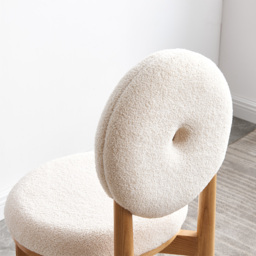 Japandi White Boucle Dining Chair Side Chair Natural Wood Legs - thumbnail 9