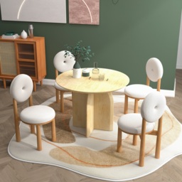 Japandi White Boucle Dining Chair Side Chair Natural Wood Legs - thumbnail 2
