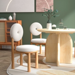 Japandi White Boucle Dining Chair Side Chair Natural Wood Legs - thumbnail 3