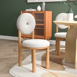 Japandi White Boucle Dining Chair Side Chair Natural Wood Legs - thumbnail 4