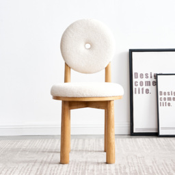 Japandi White Boucle Dining Chair Side Chair Natural Wood Legs - thumbnail 5