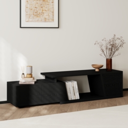 Fero Black Extendable TV Stand with 3 Drawers 1200 mm - 1800 mm - thumbnail 2