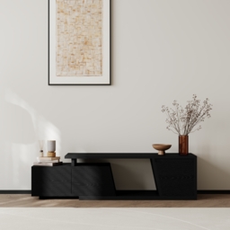 Fero Black Extendable TV Stand with 3 Drawers 1200 mm - 1800 mm - thumbnail 3