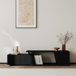 Fero Black Extendable TV Stand with 3 Drawers 1200 mm - 1800 mm